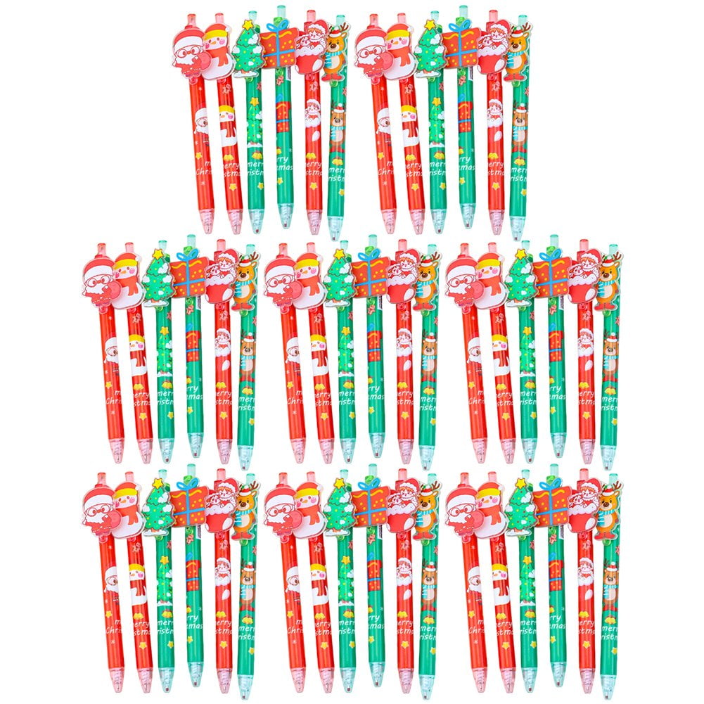 Jiibva 48 Pcs Christmas Pens Cartoon Gel Ink Pen Kawaii Stationary Black Ink Pen Novelty Gel Pens for Office Home Holiday Party Supplies