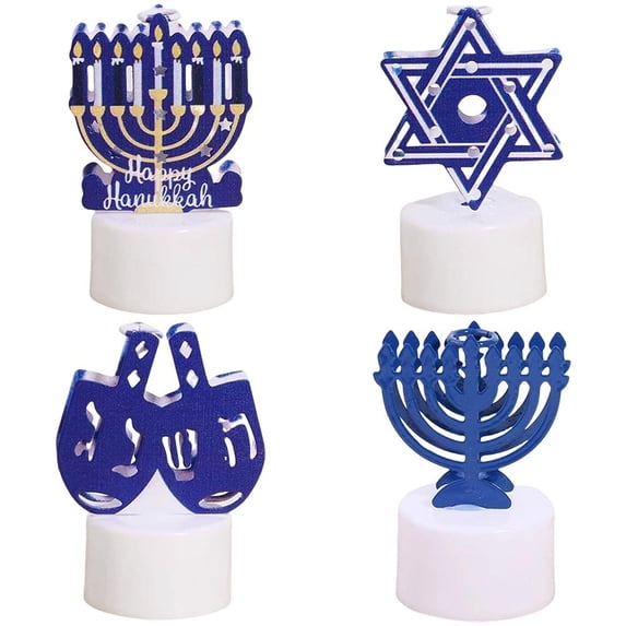 Jiibva 4PCS Hanukkah Decorations, LED Hanukkah Menorah, Chanukah Lights Candle Holder for Jewish Home Bedroom Living Room