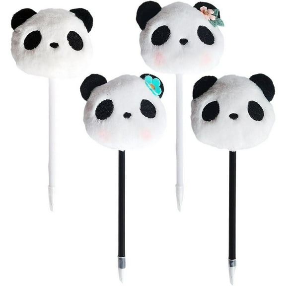 Jiibva 4Pcs Cartoon Panda Ballpoint Pen Funny Animal Ballpoint Pen Ergonomic Writing Pen Soft Plush Gel Ink Pens Office Supplies For
