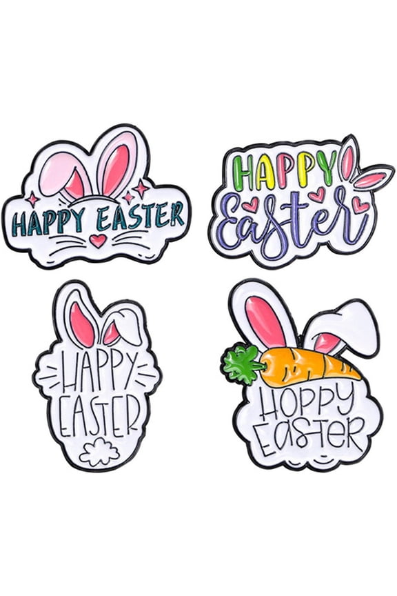 4Pcs Cute Easter Brooches Pins Set Colorful Happy Easter Rabbit Bunny Lapel Pin Badge Brooches For Festival Backpacks Clothes