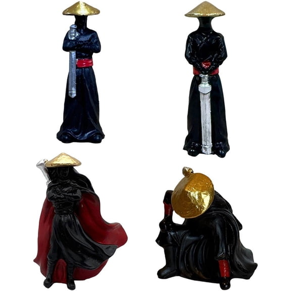 Jiibva 4Pcs Detailed Resin Chinese Warrior Mini Decorative Figurine, Bonsai Micro Landscape Decor, 1 Set