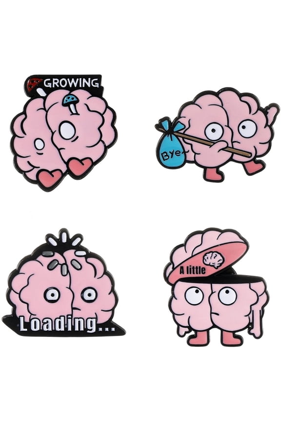 4Pcs Funny Brain Brooch Personalized Brain Badge Novelty Clothes Pin for Birthday Clothing Collar Dress Scarf Decoration