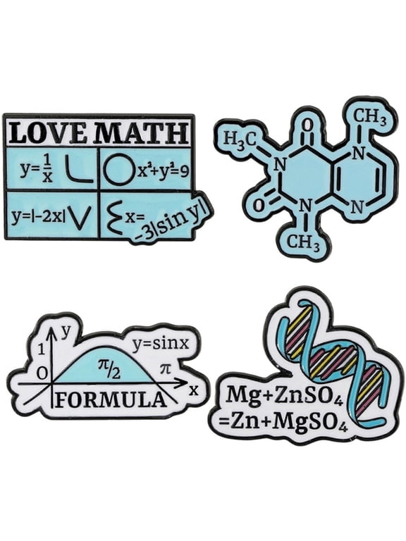 4Pcs Math Formula Brooches Metal Pin Badges Fashion Lapel Pins for Casual Clothes Scarf Suit Jeans Backpack Accessories