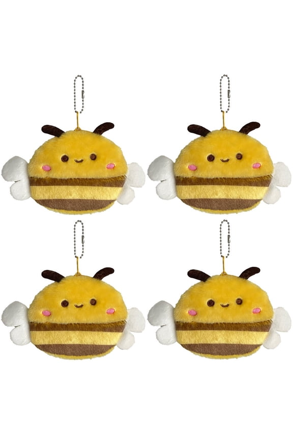 4pcs Cartoon Plush Coin Purse, Cute Bee Coin Pouch Bag, Coin Tray Wallet Key Holder Clutch Bags, Headphones Storage Package