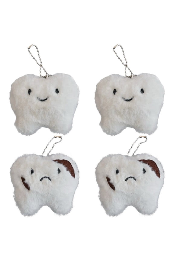 4pcs Funny Dental Gifts Tooth Plush Toy Keychains Soft Stuffed Tooth Charm Keychain Decorations Tooth Key Ring Fun Dental Gifts