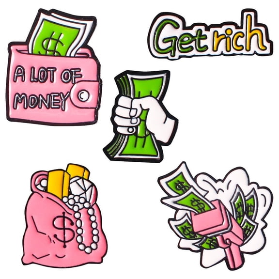 Jiibva 5 Pack Fun Cash Enamel Pins for Backpacks Jacket Lapel Hat Bag Cool Pins Set, Novelty Money USD Wallet Funny Cheap Art Brooches Accessories Gifts