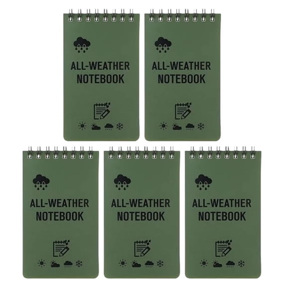 Jiibva 5 Pcs A7 Waterproof Spiral Notebooks Green 7.6x12.7cm Pocket Notepad for Outdoor Recording