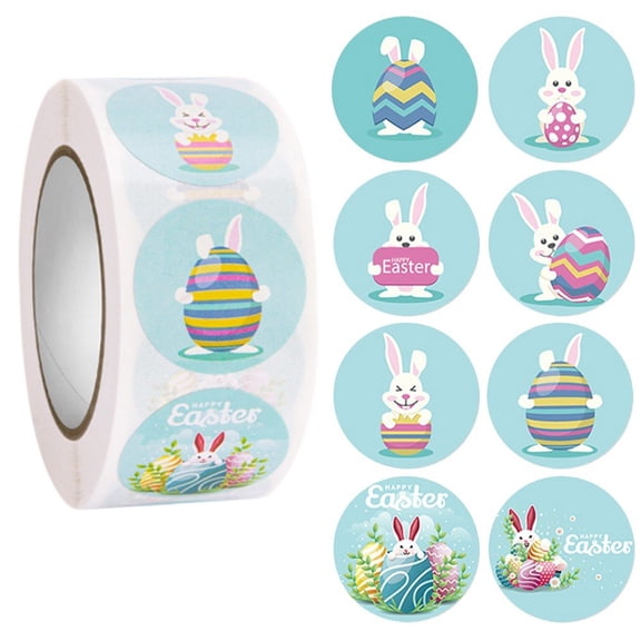 Jiibva Cartoon Easter Rabbit Eggs Sticker Roll, 500Pcs Gift Decorative Label for Envelope Craft, B, 2.5cm