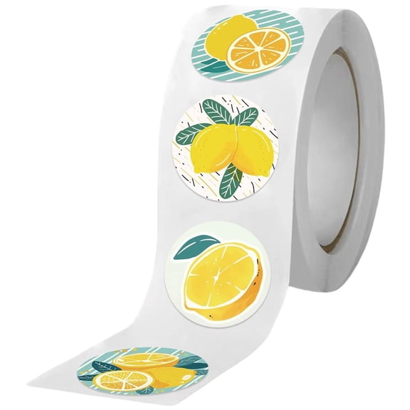 Jiibva 500Pcs Lemon Cartoon Doodle Self-Adhesive Sticker Roll for Journal Scrapbook Envelope