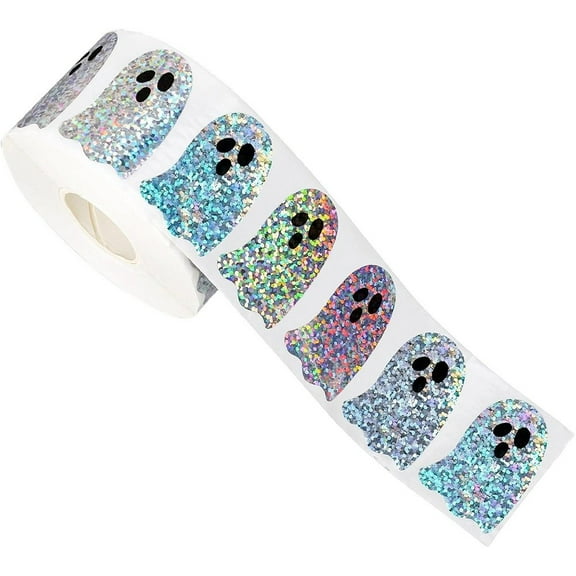 Jiibva 500pcs Halloween Stickers, Halloween Ghost Adhesive Stickers Cute Holographic Waterproof Decals For Party Decor