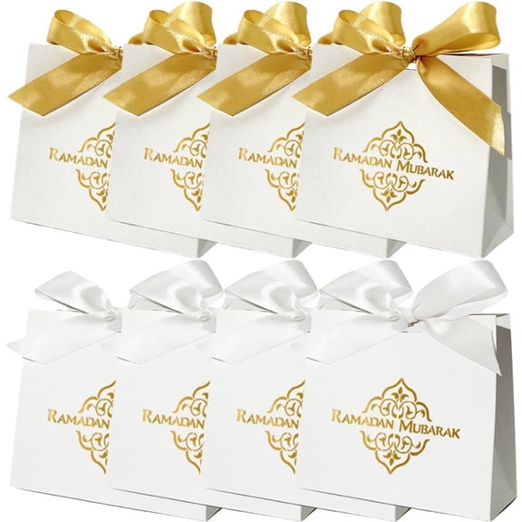 Jiibva 50Pcs Eid Mubarak Candy Box Cookie Snack Packaging Boxes Ramadan Muslim Festival Party Decoration Supplies