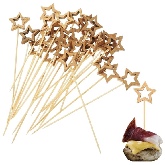 Jiibva 50Pcs Star-Shaped Bamboo Cocktail Picks 5.5 Inch Decorative Toothpicks for Appetizers Cocktail Toothpicks for Party Wedding Birthday