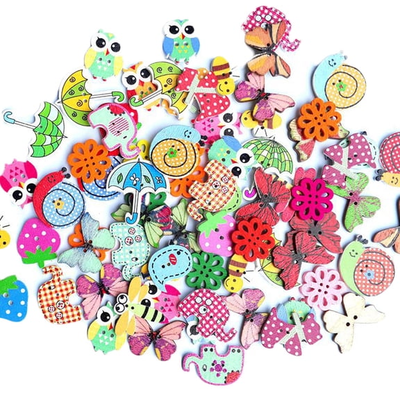 Jiibva 50pcs 2 Holes Cartoon Animals Wooden Buttons for Craft Sewing Scrapbooking Diy Accessory Baby Children Clothing Sewing Accessories Button Decoration