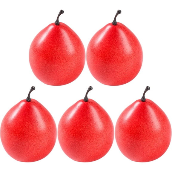 Jiibva 5Pc Red Artificial Pear Decorative Figurine Lifelike Fake Fruit for Home Kitchen Display