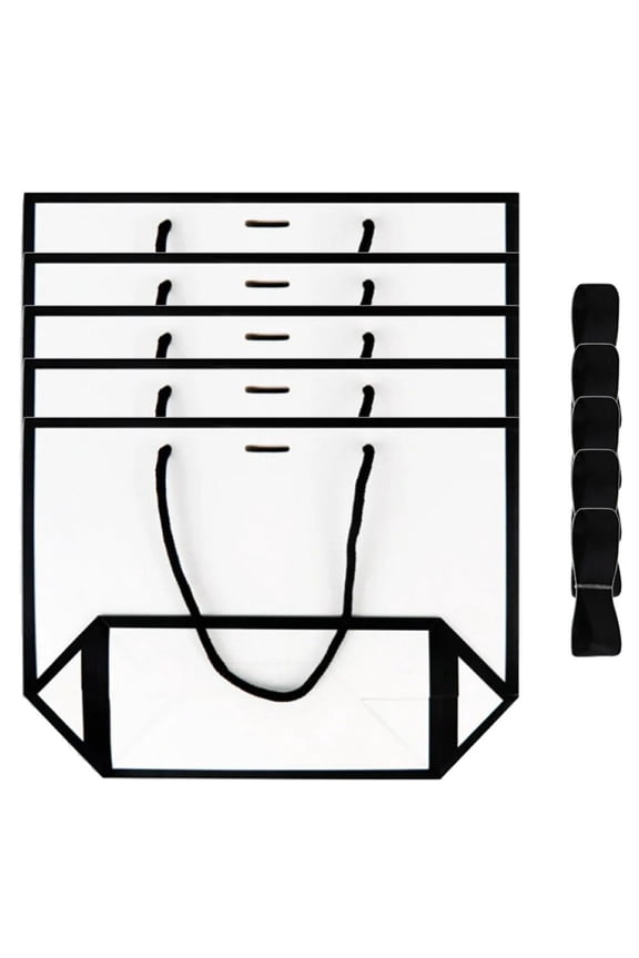 5Pcs Black White Gift Bags with Black Bow Ribbon, Gift Wrapping Bag Paper Party Favor Bag Gift Handbag for Wedding Baby Shower Bridesmaid Party