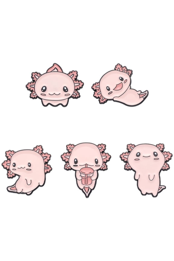 5Pcs Cute Axolotl Brooches Cartoon Animal Pins Alloy Enamel Brooches for Backpacks Clothes Hats Jeans Scarf Accessories
