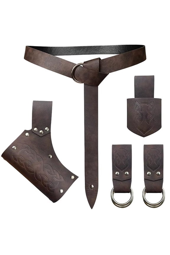 5Pcs/ Set Medieval Belt Suit Viking Waist Belt PU Leather Viking Clothing Accessories Renaissance Medieval Belt