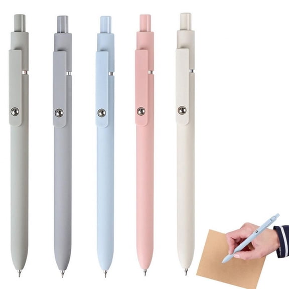 Jiibva 5pcs Retractable Gel Pen Set 0.5mm Writing Gel Black Ink Pens Anti-fatigue Kawaii Stationery Office Pen