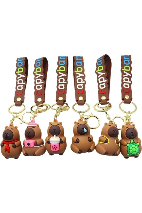 6 Pcs Cute Capybara Keychain Cartoon Capybara Key Fob Bag Pendant Lovely Capybara Keyring Key Holder Bag Charm Birthday Party Favor