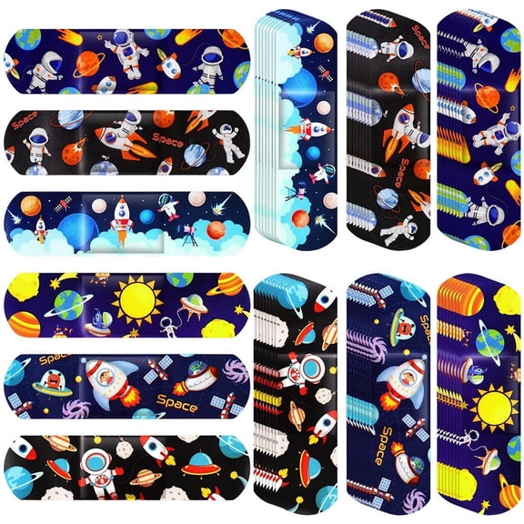 Jiibva 60Pcs Cartoon Rocket Astronaut Pattern Decorative Adhesive Stickers for DIY Craft 72x19mm