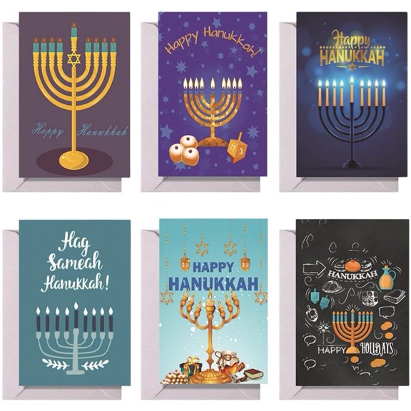 Jiibva 6PCS Hanukkah Cards, Chanukah Greeting Note Card with Envelopes Happy Hanukkah Greeting Cards for Party Decoration