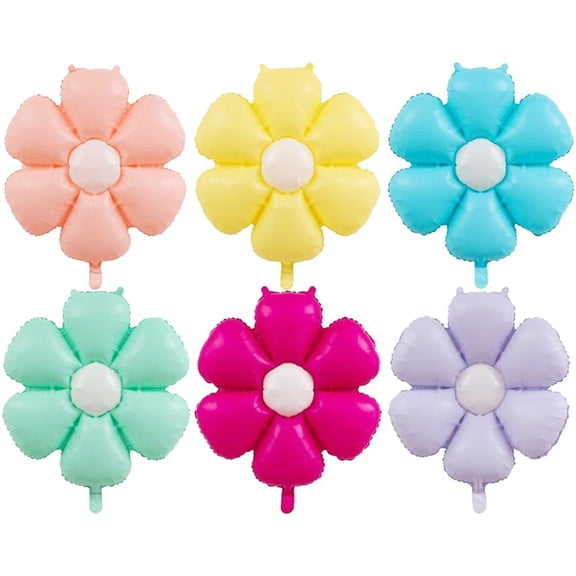 Jiibva 6Pcs/Set Daisy Balloons Candy Colored Flower Balloon Fresh Style Aluminum Film Balloons Cute Balloons Photo Prop Decorations