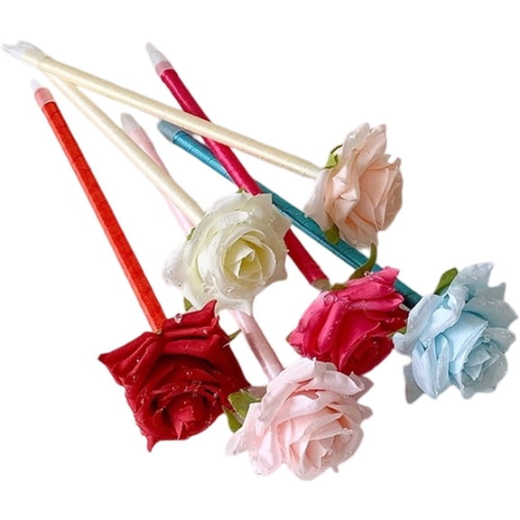 Jiibva 6pcs Rose Ballpoint Pen Set, Novelty Rose Flower Pens Writing Ballpoint Pens Creative Stationery Pen Fun Pens for Office Teachers Supplies