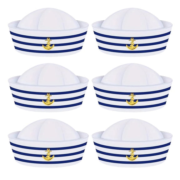 Jiibva 6pcs Unisex Sailor Hat Navy Hat Set Photo Props Mardi Gras Party