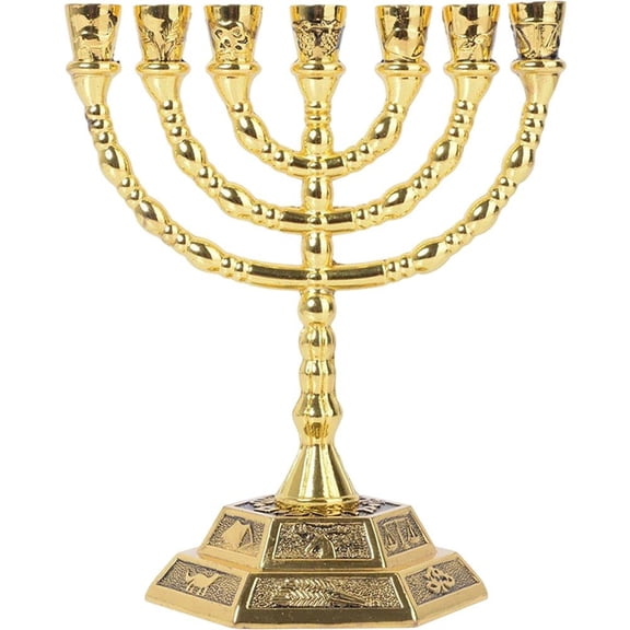 Jiibva 7 Branch Menorah Candle Holder Traditional Jewish Menorah Vintage Hanukkah Candle Stand for Home Decor, Prayer Festive Celebrations