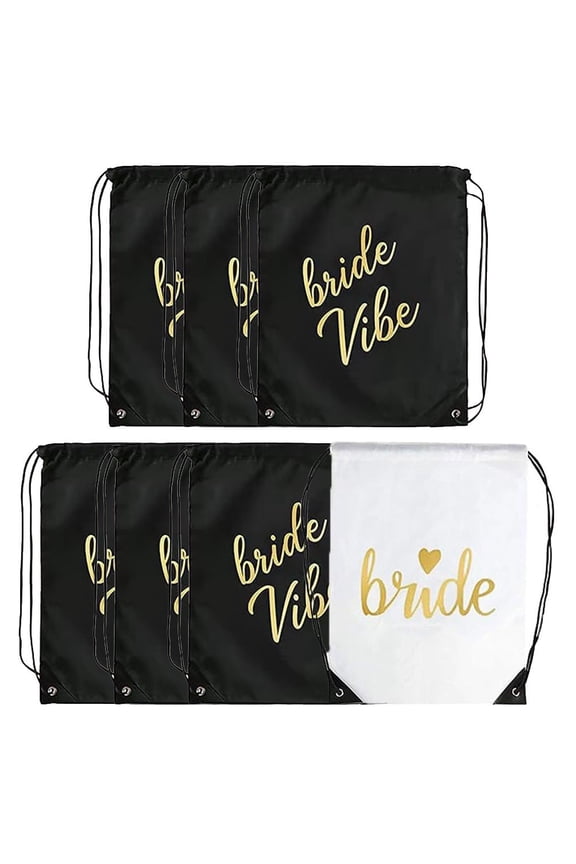 7 Pcs Bride and Bride Vibe Drawstring Bags Bachelorette Party Drawstring Backpacks for Bridal Shower Wedding Party Supplies Gift Bags
