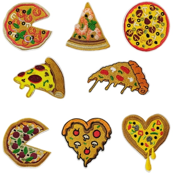 Jiibva 8 PCS Pizza Iron on Patches, Pizza Patch for Clothing Food Patch Food Style Applique Sewing Patches for Hot Clothing, Bags, Jackets, Jeans