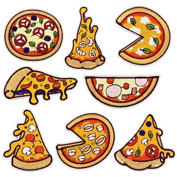 Jiibva 8 PCS Pizza Iron on Patches, Pizza Patch for Clothing Food Patch Food Style Applique Sewing Patches for Hot Clothing, Bags, Jackets, Jeans