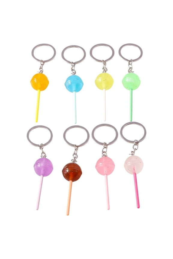 8 Pcs Lovely Lollipops Keychain 3D Candy Keyrings Simulation Food Key Ring Kawaii Keychain Pendant Bag Charm for Handbag Purse Key Accessories