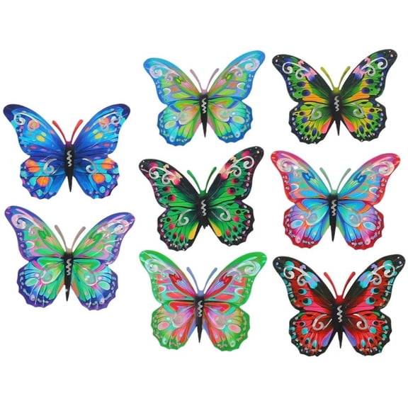 Jiibva 8 Pcs Metal Butterfly Wall Art Decor, Butterflies Spring Wall Sculpture Hanging Wall Decorations for Garden Yard Living Room Bedroom Patio Balcony