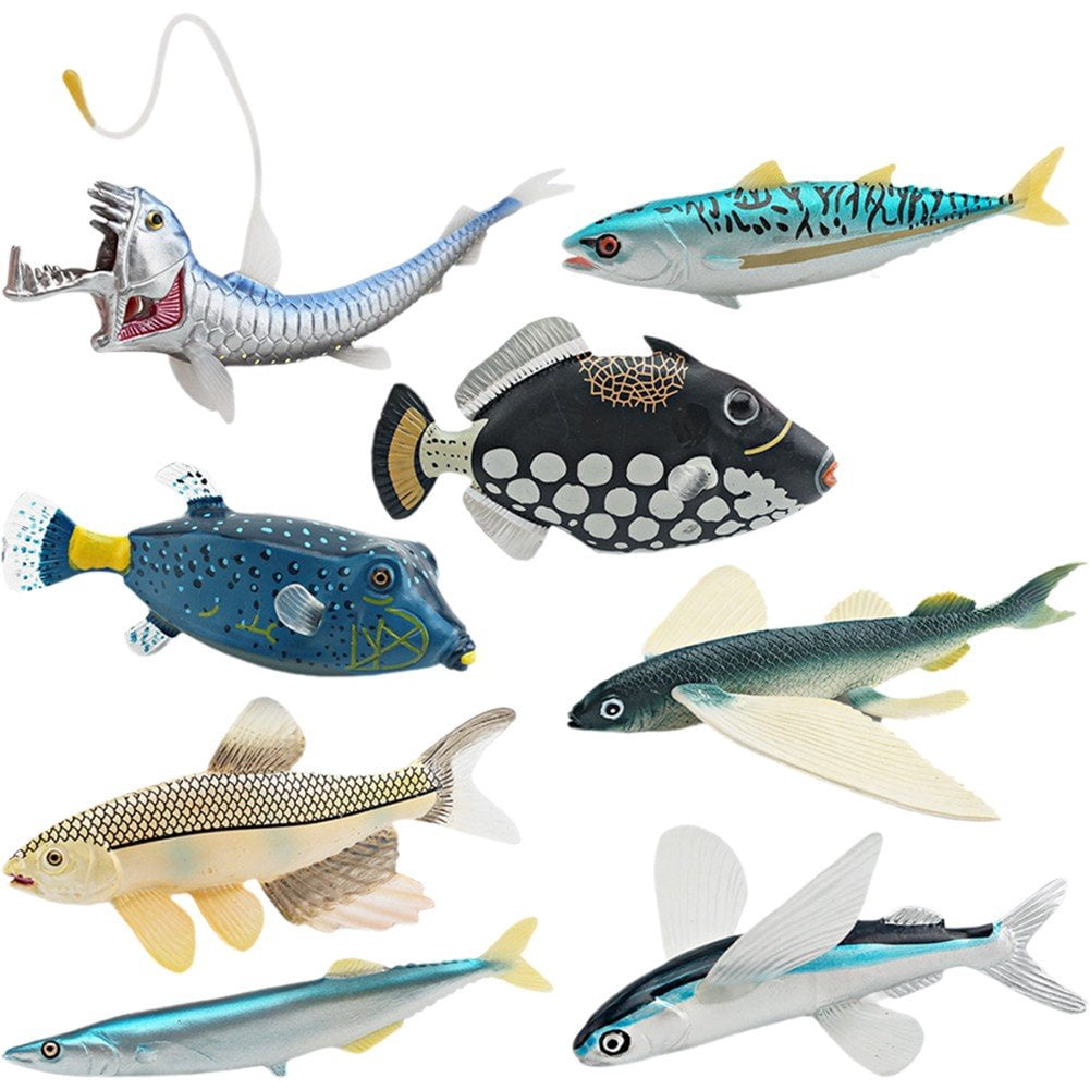 Jiibva 8PCS Marine Animal Models Deep Sea Animal Figurines Desktop Simulation Sea Fish Model Figures for Party Favor