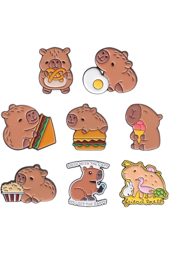 8Pcs Cute Capybara Pins Animal Decorative Badge Pins Anime Pins Set Funny Brooch Pins For Backpack Cloths Hats Jacket Decoration