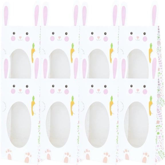 Jiibva 8pcs Easter Bunny Paper Bags Rabbit Candy Box Easter Party Treat Bags Cute Paper Packaging Box Easter Party Decor Supplies