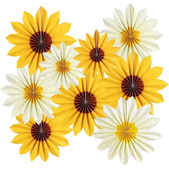 Jiibva 9 Pcs Paper Flowers Paper Fans Decorations Sunflower Daisy Floral Backdrop Flower for Party Wedding Home Decoration