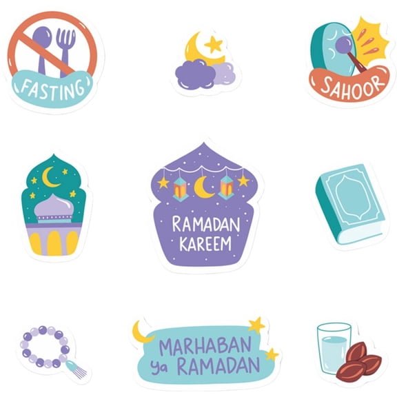 Jiibva 9PCS Ramadan Fridge Magnets PVC Eid Mubarak Refrigerator Magnetic Stickers Magnets For Ramadan Muslim Home Decor
