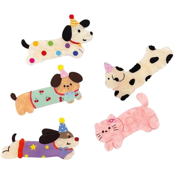 Jiibva Acrylic Cat Dog Hair Clip 5Pcs Simple Duckbilled Clip Cute Pet Hair Claws Nonslip Hair Claw Headwear Animal -Themed Hair Accessories