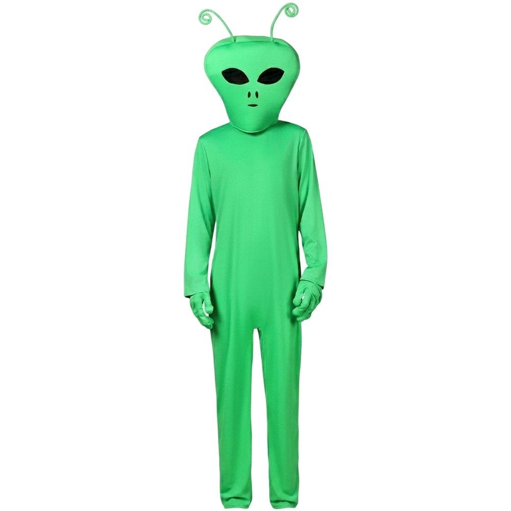 Jiibva Adult Alien Fancy-Dress Costume Green Jumpsuit Balaclava Gloves ...