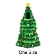 Jiibva Adult Christmas Tree Costume Suit with Tinsel Trim & Multicolored Plush Balls