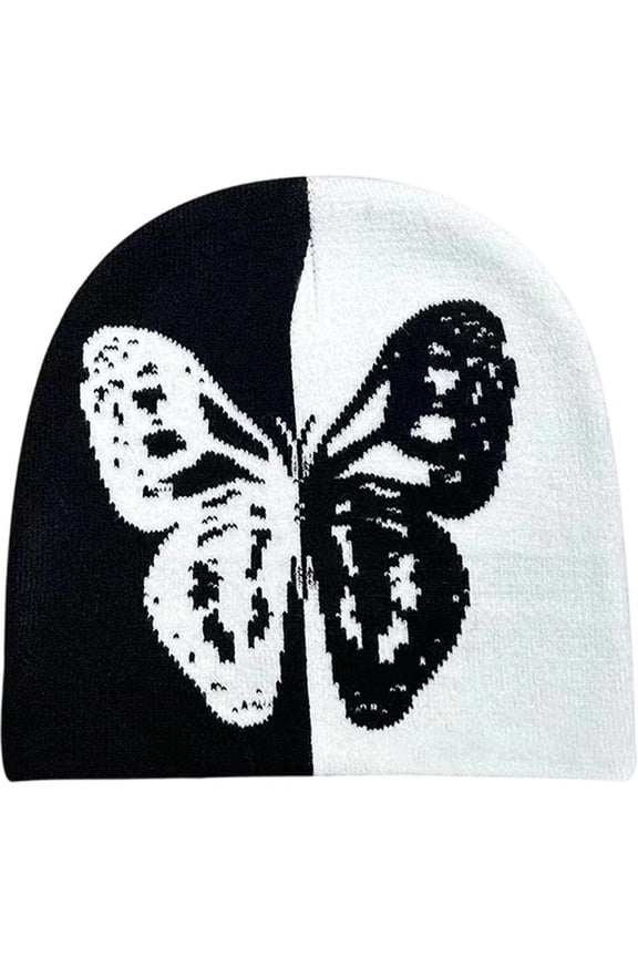 Adult Knitted Butterfly Pattern Beanie Hat Outdoor Cycling Skiing Hat Cold Winter Keep Warm Skull Cap