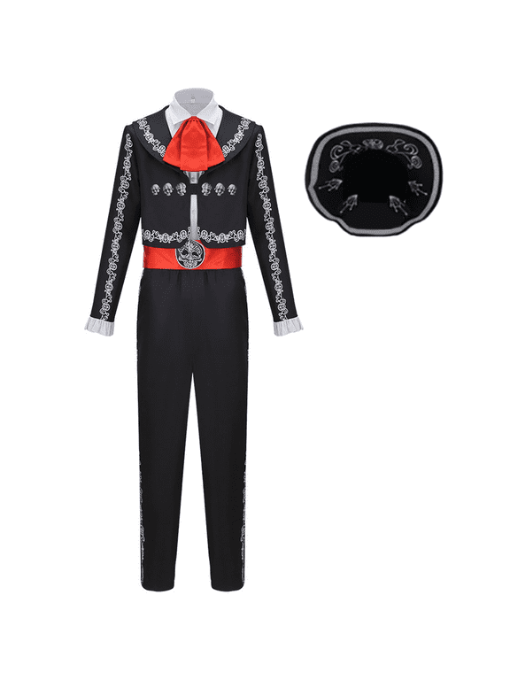 Adult Mariachi Skeleton Costume Day of the Dead Charro Suit Hat XL