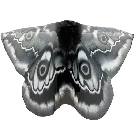 Jiibva Adult Moth Wings Costume Shawl Cape Woodland Fairy Prop Black Grey 197x145cm