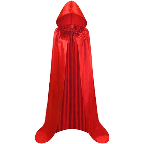 Jiibva Adult Red Satin Hooded Cloak Halloween Cosplay Cape Vampire Devil Costume 150cm