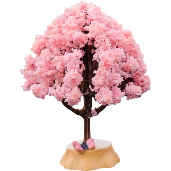 Jiibva Artificial Sakura Tree Lifelike Cherry Blossom Tree Mini Flower Tree Ornament Pot Decorative Flower Car Mounted Accessory