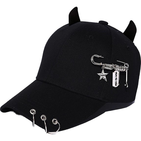 Jiibva Baseball Cap Unisex Lron Ring Cow Horn Personality Baseball Caps Spring Autumn Outdoor Adjustable Casual Hats