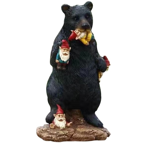 Jiibva Black Bear Eating Gnomes Funny Statue Resin Ornaments Decoration Indoor Outdoor Garden Lawn Patio Outdoor Decorations