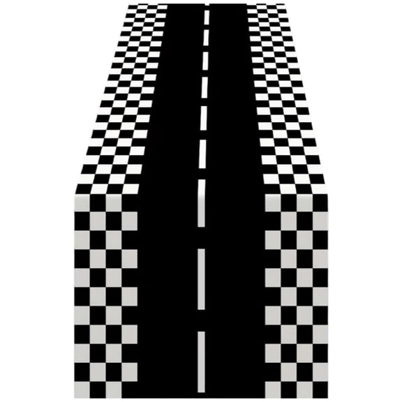 Jiibva Black White Checkered Racetrack Table Runner Racing Party Decor 1Pc